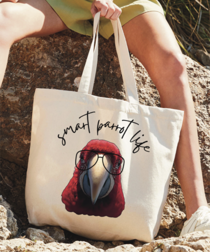 Maxi Tote bag Smart parrot life groenvleugel