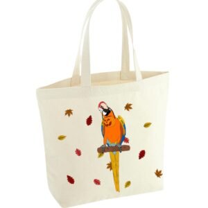 Grote herbruikbare tote bag met oranje gele camelot ara papegaai print herfst