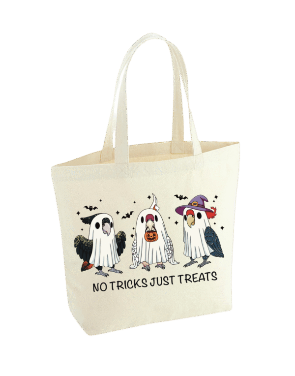 Grote herbruikbare tote bag met spooky Halloween kaketoe papegaai print