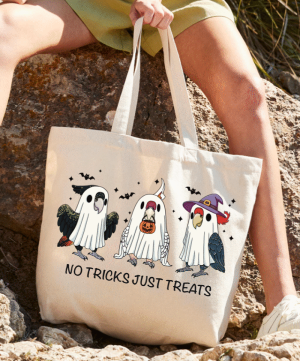 Grote herbruikbare tote bag met spooky Halloween kaketoe papegaai print