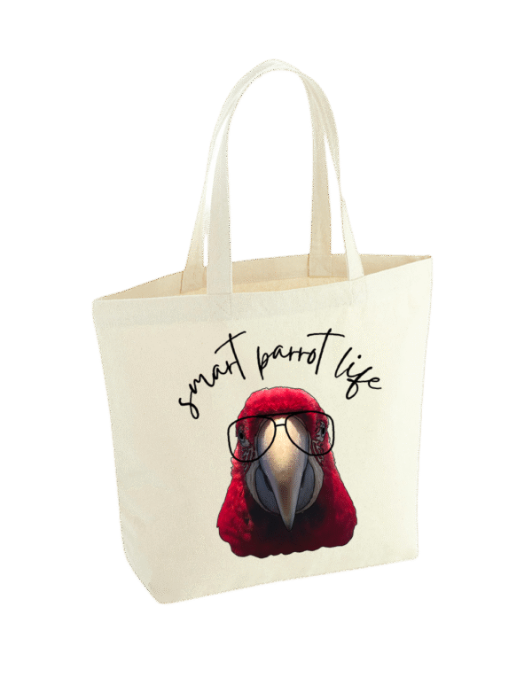 Grote herbruikbare tote bag met groenvleugel ara papegaai print smart bird life