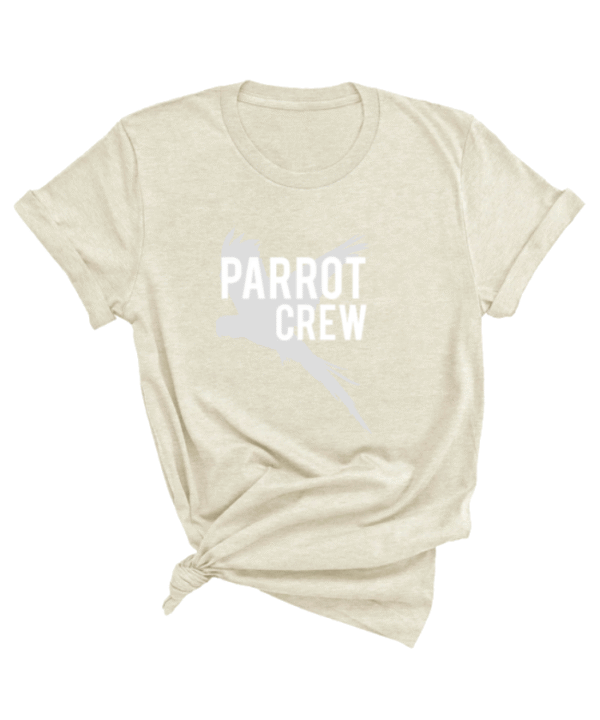 Shirt met witte parrot crew print en vliegende papegaaien er achter