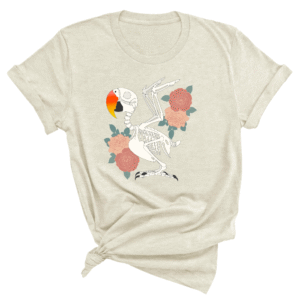 Shirt met edel papegaai skelet print en roze bloemen