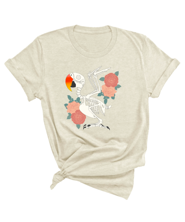Shirt met edel papegaai skelet print en roze bloemen