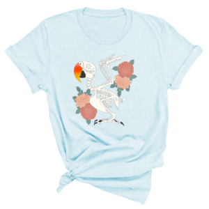 Shirt met edel papegaai skelet print en roze bloemen