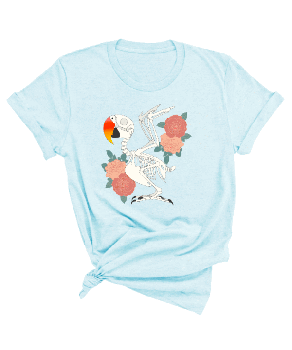 Shirt met edel papegaai skelet print en roze bloemen