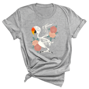 Shirt met edel papegaai skelet print en roze bloemen