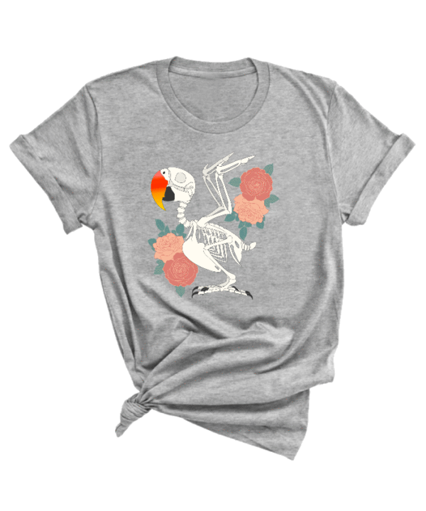 Shirt met edel papegaai skelet print en roze bloemen