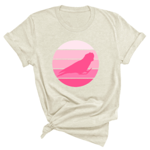 Shirt met silhouet van roze kaketoe in retro zonsondergang design