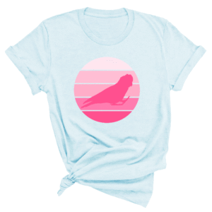 Shirt met silhouet van roze kaketoe in retro zonsondergang design