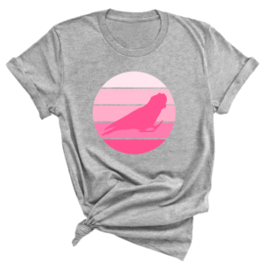 Shirt met silhouet van roze kaketoe in retro zonsondergang design