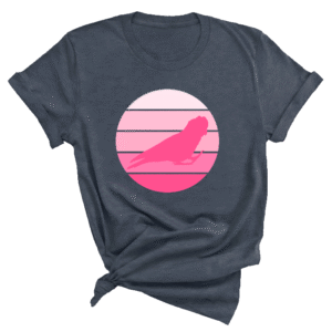 Shirt met silhouet van roze kaketoe in retro zonsondergang design