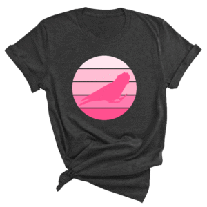 Shirt met silhouet van roze kaketoe in retro zonsondergang design