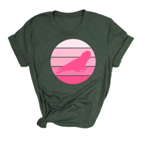 Shirt met silhouet van roze kaketoe in retro zonsondergang design