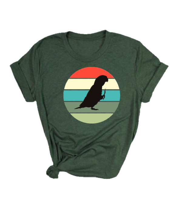 Shirt met silhouet van caique in retro zonsondergang design