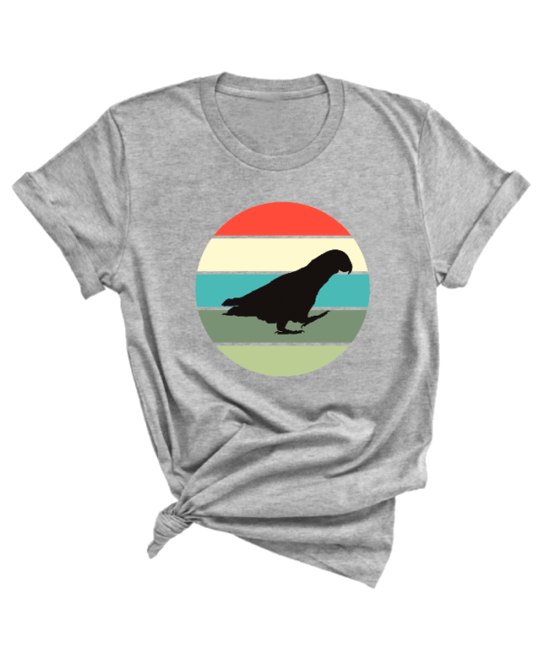 Shirt met silhouet van grijze roodstaart in retro zonsondergang design