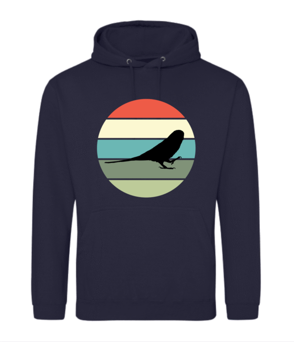 hoodie met silhouet van grasparkiet in retro zonsondergang design