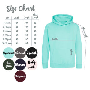 Size chart kids hoodie