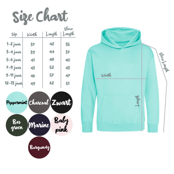 Size chart kids hoodie