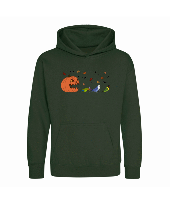 Spooky pompoen agapornis kinder hoodie bos groen
