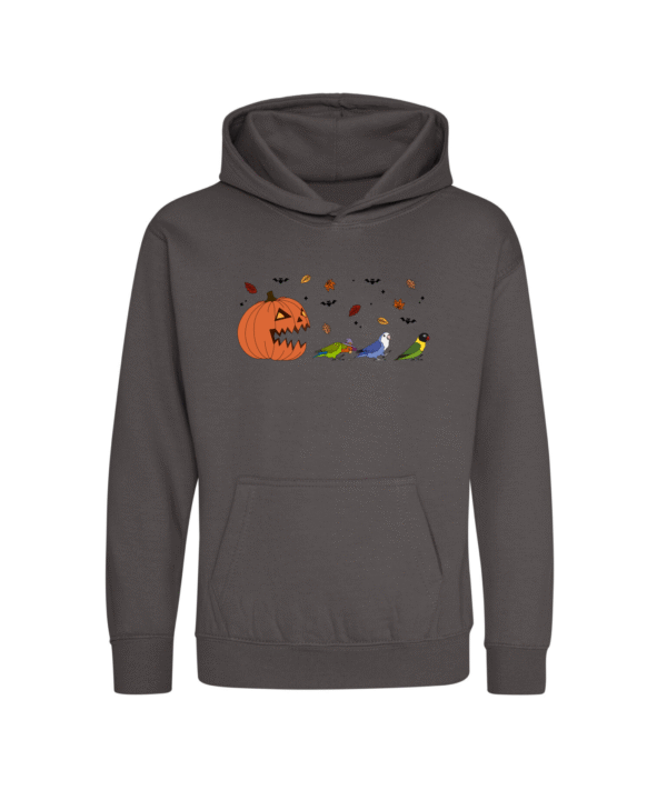 Spooky pompoen agapornis kinder hoodie heather grey
