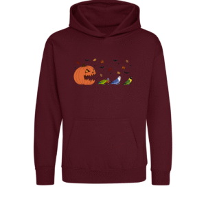 Spooky pompoen agapornis kinder hoodie burgundy