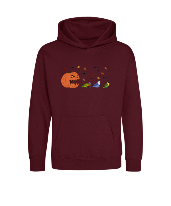 Spooky pompoen agapornis kinder hoodie burgundy