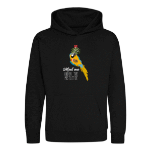 Kerst blauw gele ara kinder hoodie zwart
