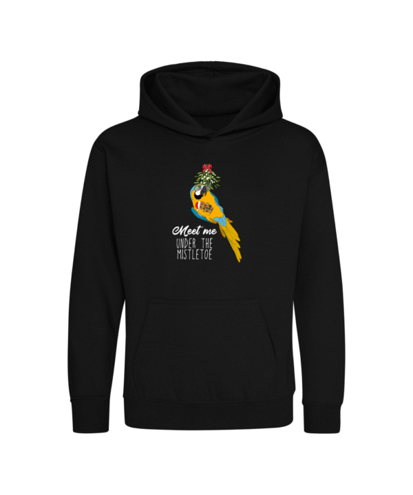 Kerst blauw gele ara kinder hoodie zwart
