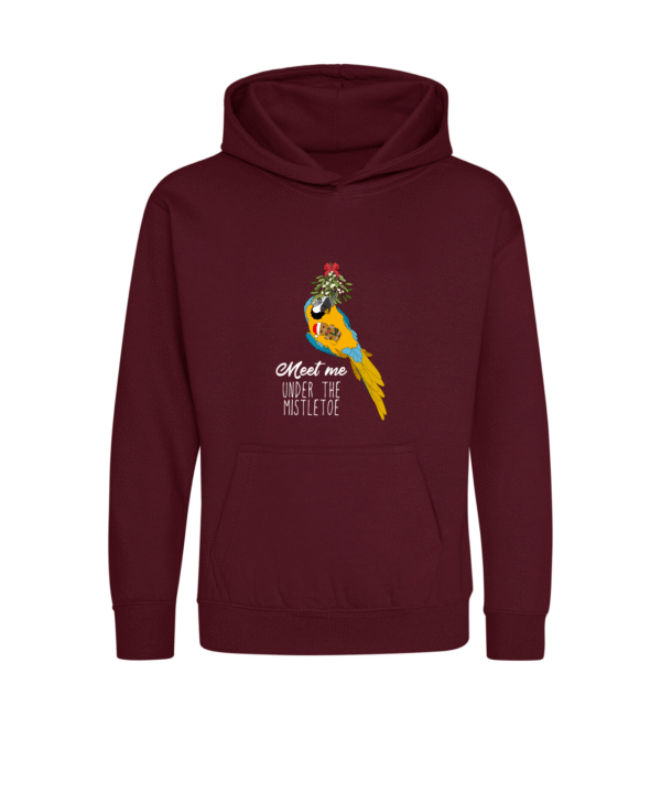 Kerst blauw gele ara kinder hoodie burgundy