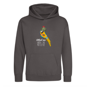 Kerst blauw gele ara kinder hoodie heather grey