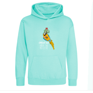 Kerst blauw gele ara kinder hoodie peppermint