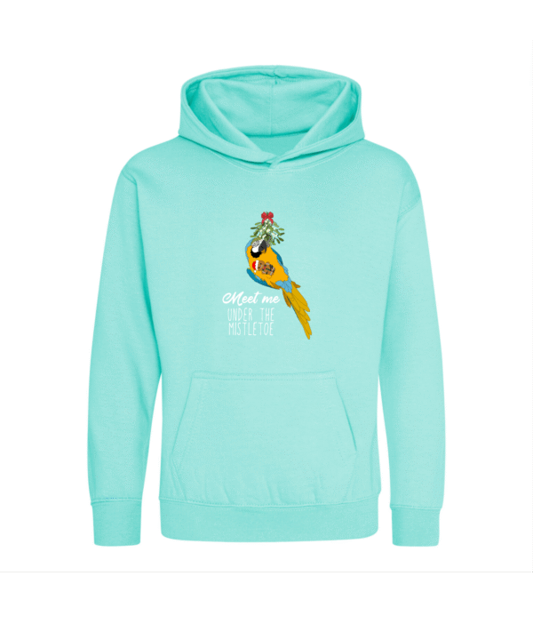 Kerst blauw gele ara kinder hoodie peppermint