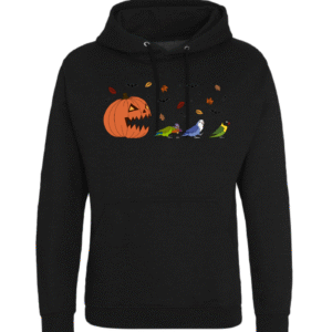 Spooky pompoen agapornis hoodie zwart