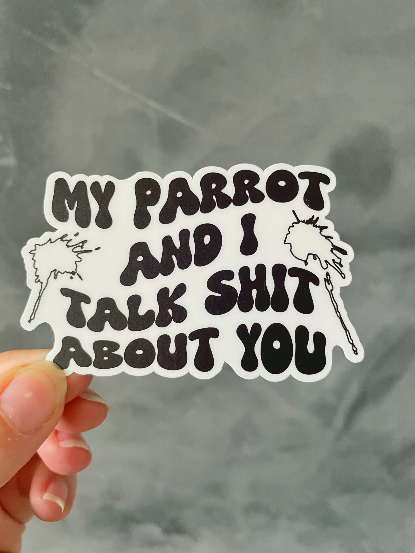 My parrot and I talk shit about you. Sticker matte