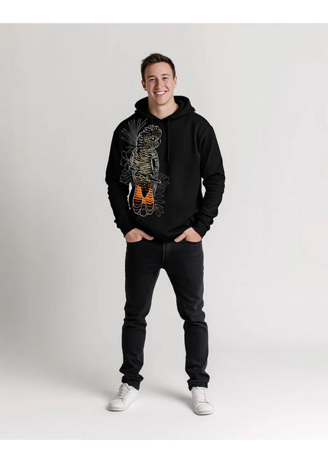 Red tail Cockatoo Line art Hoodie Black - Image 5