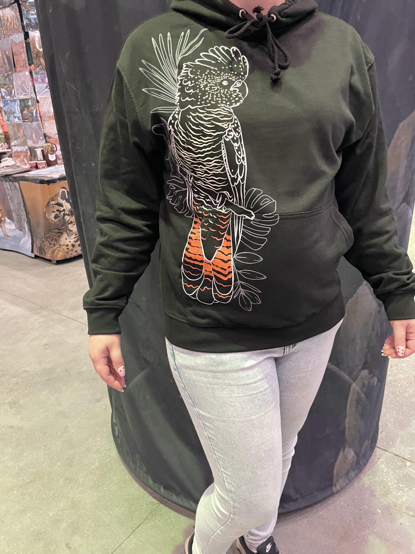 Red tail Cockatoo Line art Hoodie Black - Image 2